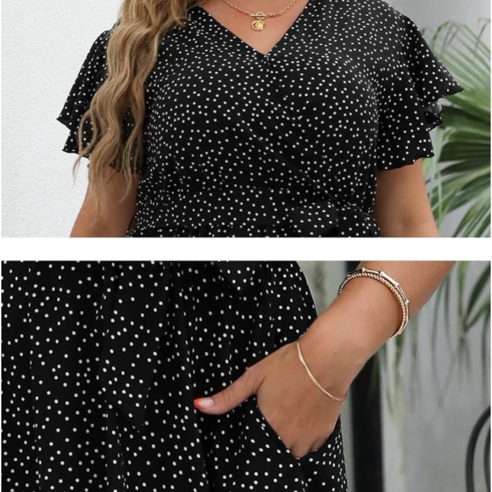 Ruffle Short Sleeve Midi Dress Polka Dot with pockets - Picture 4 of 15